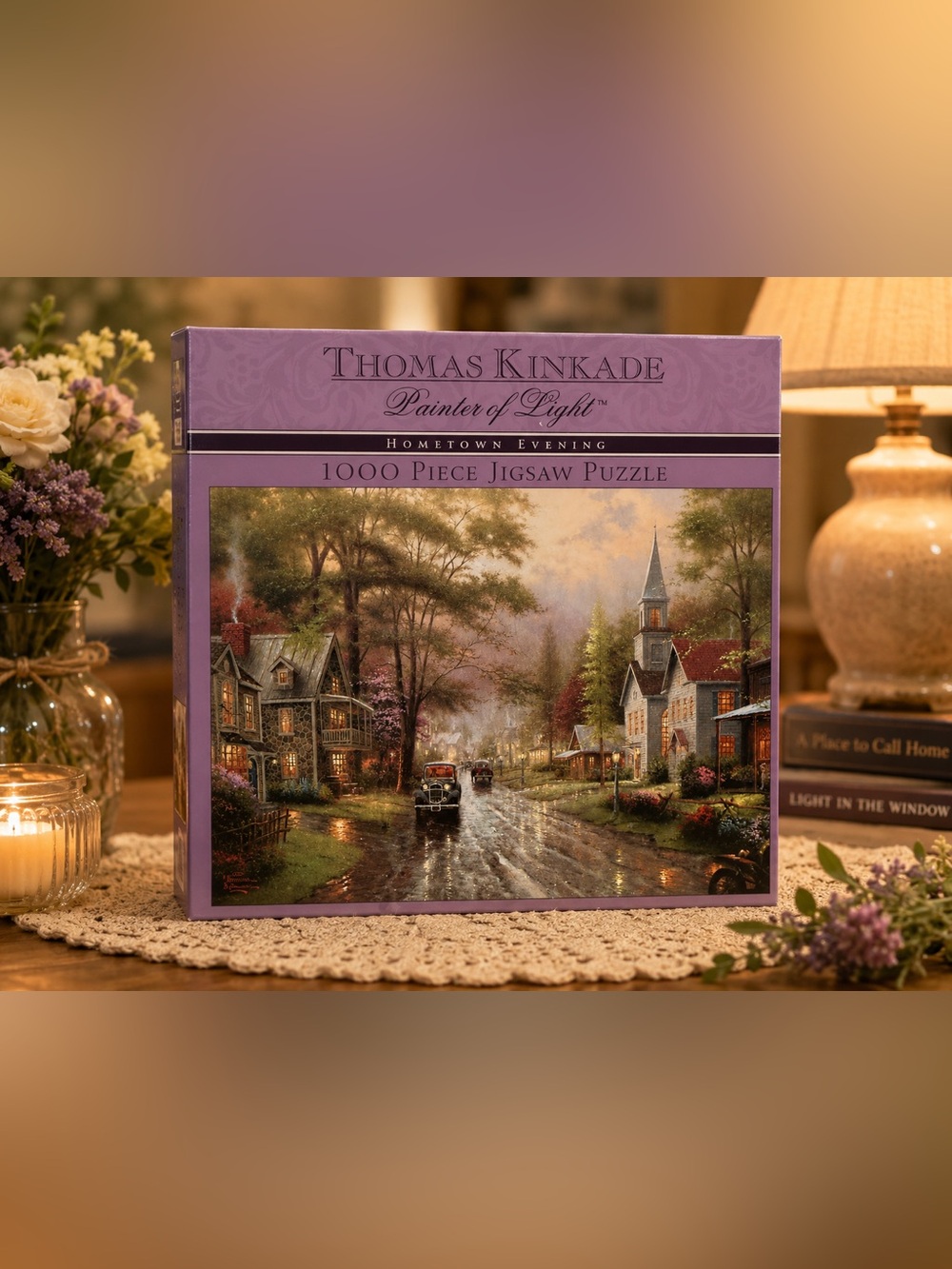 Thomas Kinkade Purple Hometown Evening Decorative Puzzle Box Art